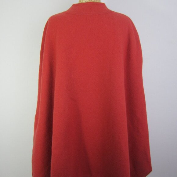 Vintage Talbots Cape Women L / XL Orange 100% Wool Toggle Knit Shawl Cape - Picture 4 of 11